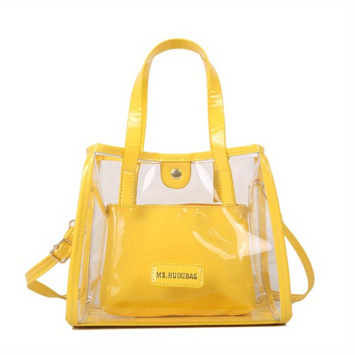 2Pcs Clear PVC Tote Bag Set, Trendy Jelly Crossbody Bag, Waterproof Summer Beach Bag With Inner Pouch