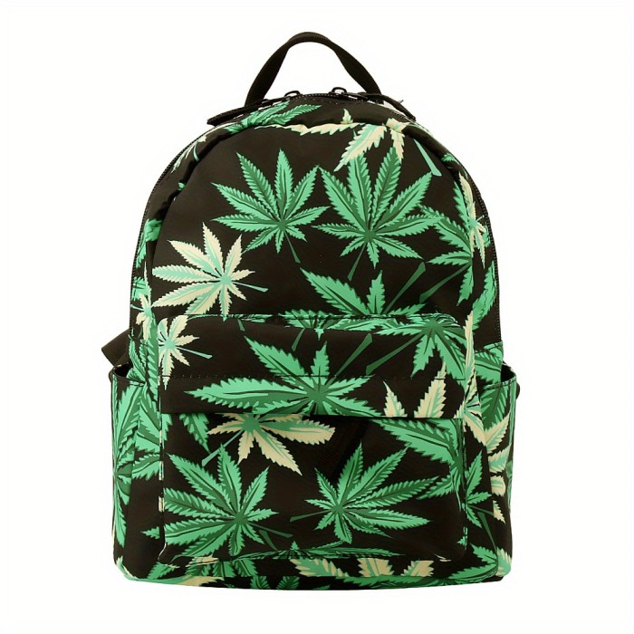 Allover Leaf Pattern Backpack, Mini Fabric Schoolbag, Casual Travel Daypack (9.84*8.26*4.72inch)