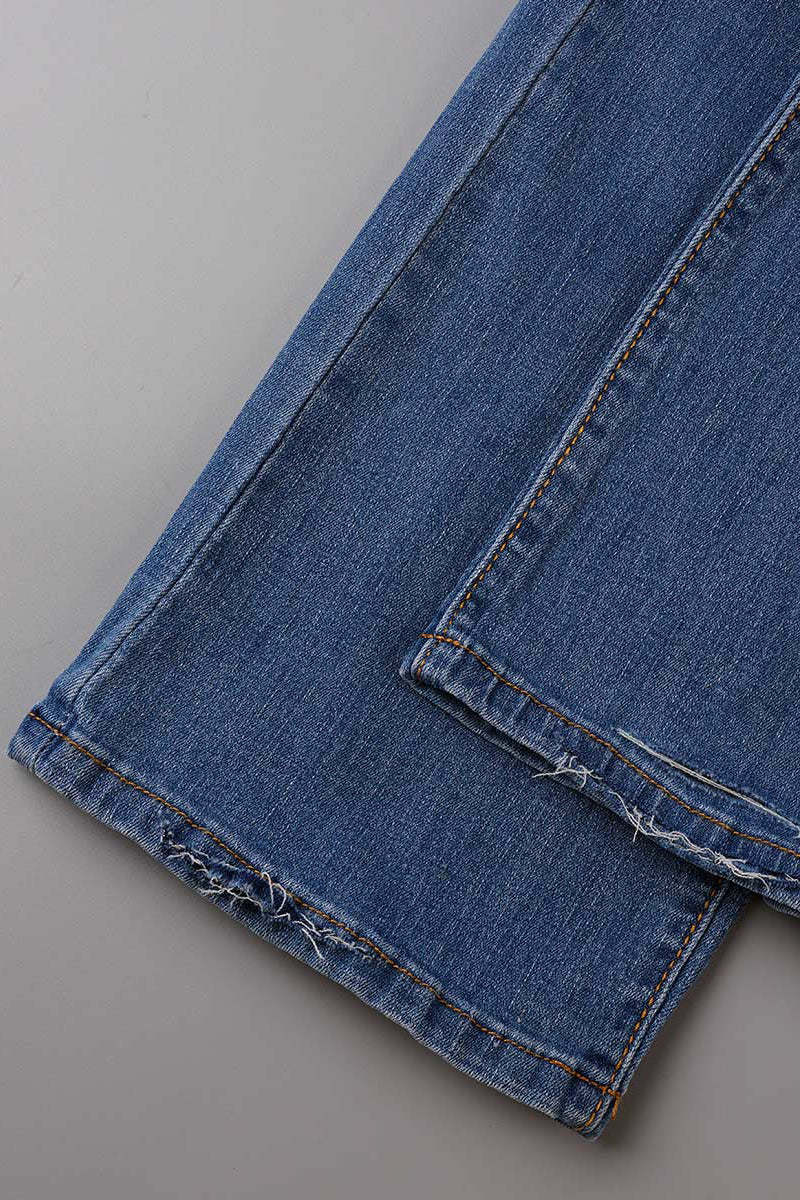 Street Patchwork Tassel Ripped Capris Straight Bottoms main image 1