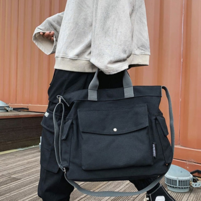 1pc Men's Canvas Shoulder Bag, Wear-resistant Waterproof Large Capacity Shoulder Bag