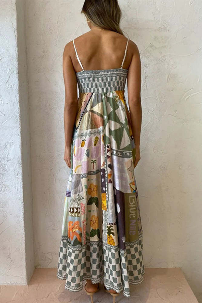 Sexy Bohemian Print Patchwork Sling Dress Dresses
