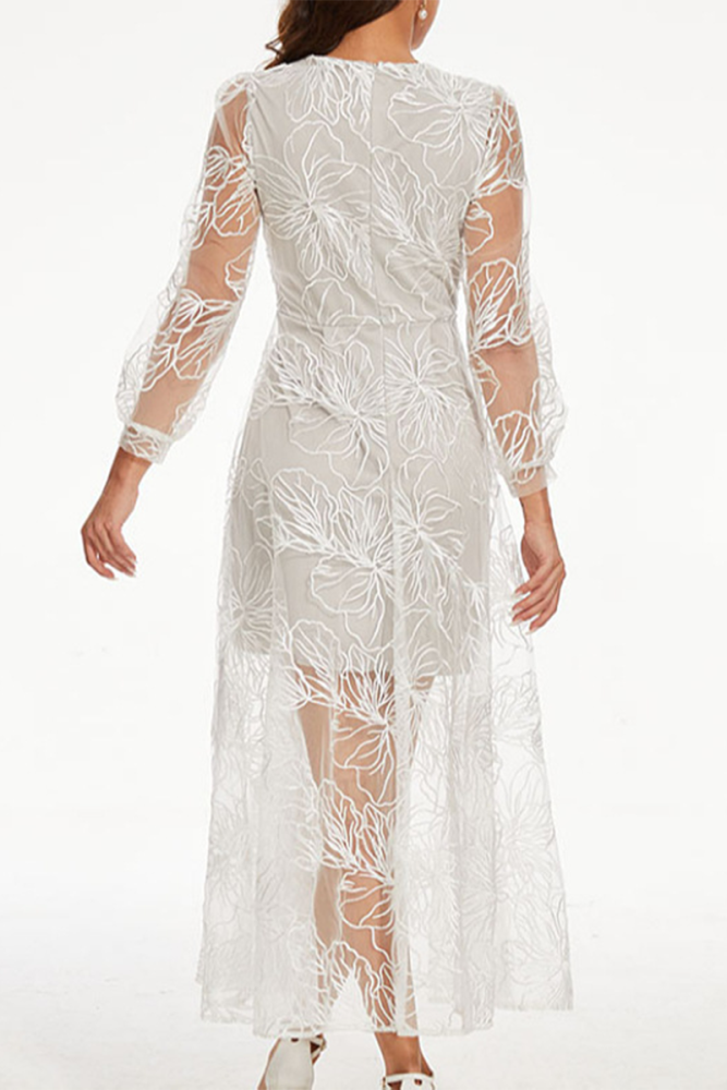 Elegant Solid Embroidered V Neck A Line Dresses