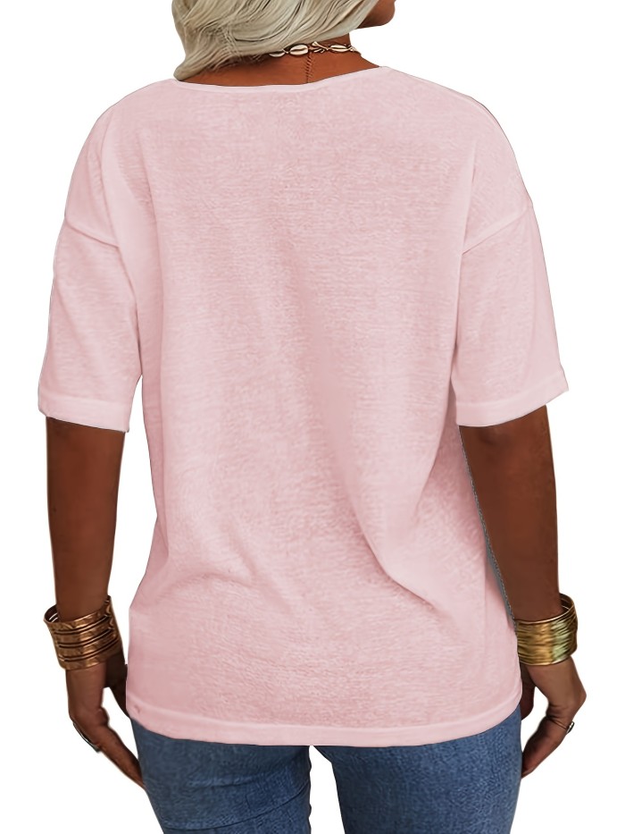 Plus Size Basic T-shirt, Women's Plus Half Sleeve Round Neck Slight Stretch Oversized T-shirt