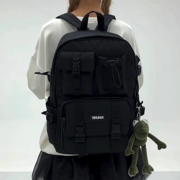 Casual Large Capacity Zipper Backpack, Solid Color Rucksack, Preppy School Bag With Multi Pockets