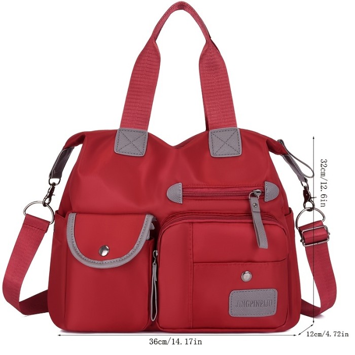 Waterproof Nylon Oxford Cloth Handbag, Women's Multi-functional Shoulder Travel Bag With Multi Pockets