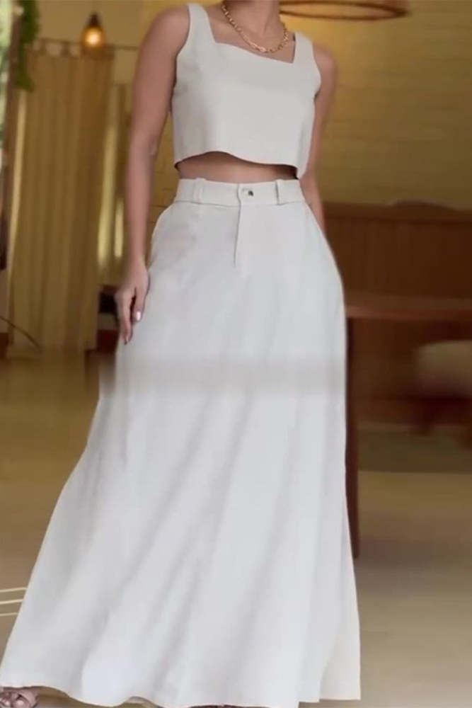 Casual Simplicity Solid Buttons Square Collar Sleeveless Two Pieces