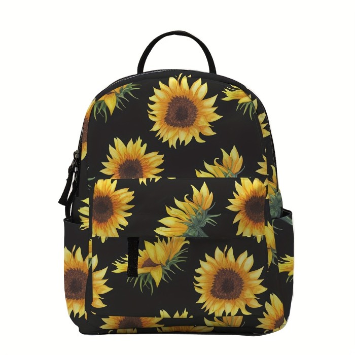 Allover Leaf Pattern Backpack, Mini Fabric Schoolbag, Casual Travel Daypack (9.84*8.26*4.72inch)