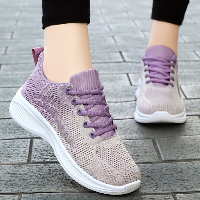 Women's Colorblock Mesh Sneakers, Lace Up Platform Soft Sole Casual Shoes, Breathable Low-top Trainers