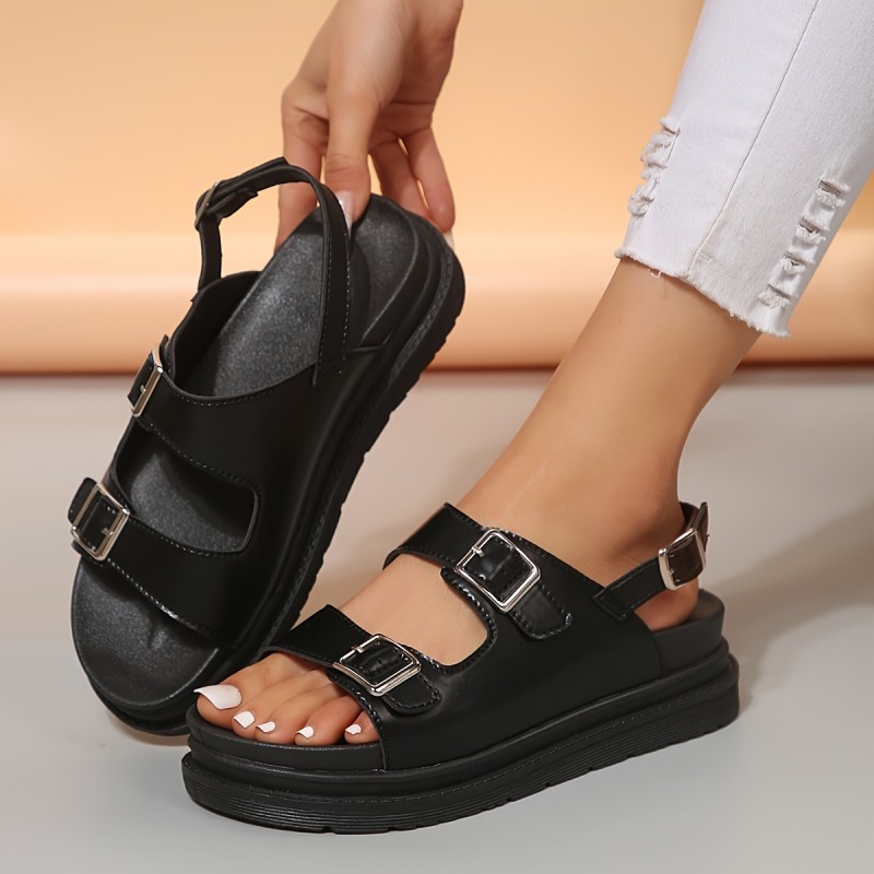 Women's Platform Sandals, Casual Open Toe Summer Shoes, Comfortable Buckle Strap Sandals