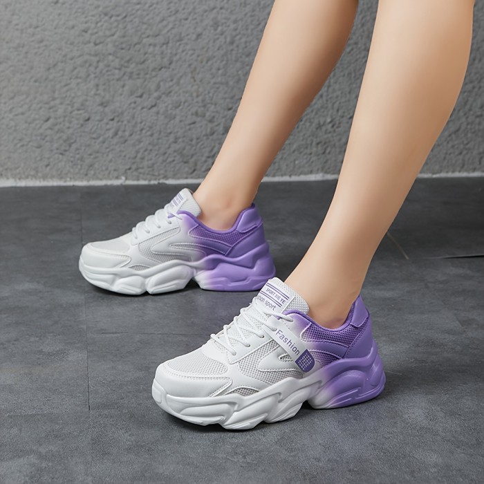 Women's Gradient Chunky Snealers, Fashion Low Top Platform Sports Shoes, All-Match Outdoor Running & Walking Trainers