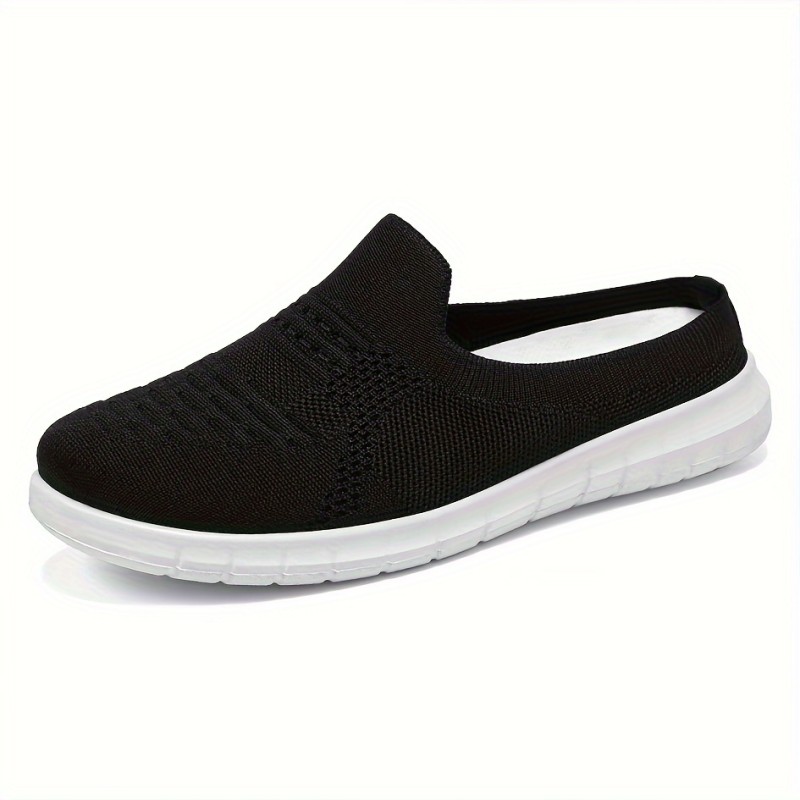 Colorblock Knitted Casual Shoes, Soft Sole Platform Slip On Walking Shoes, Half Drag Breathable Shoes