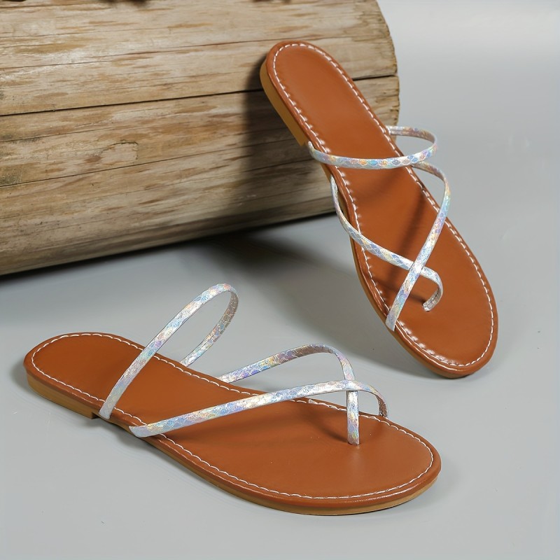 Women's Clip Toe Flip Flops, Fashion Slip On Flat Summer Shoes, Lightweight Beach Shoes