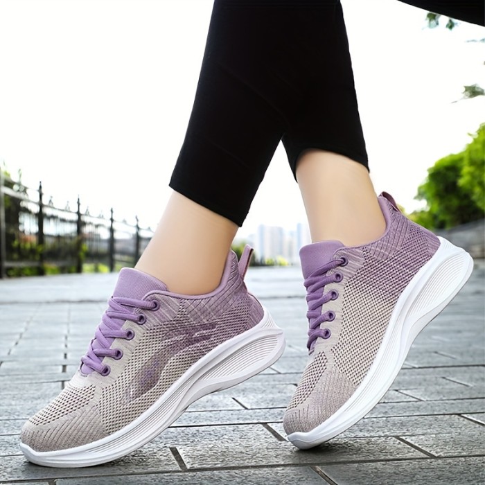 Women's Colorblock Mesh Sneakers, Lace Up Platform Soft Sole Casual Shoes, Breathable Low-top Trainers