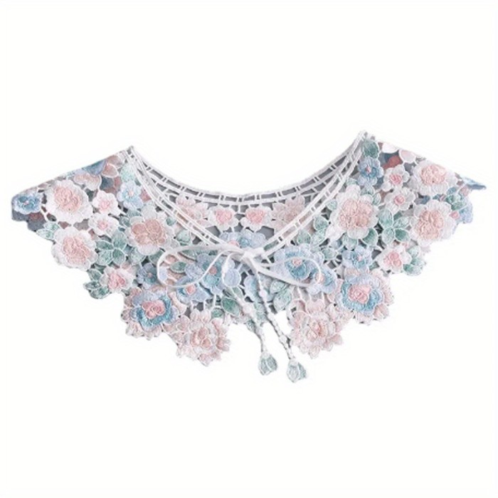 Embroidery Lace Fake Collar Colorful Embroidery Collar Petal Hollow Out Shawl Elegant Lace Up Decoration Short Shawl