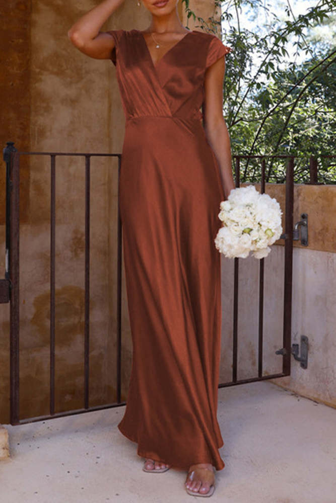 Formal Solid V Neck Evening Dress Dresses