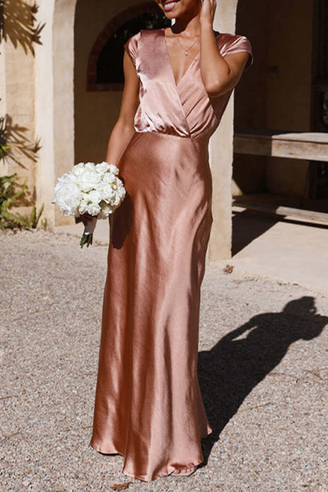 Formal Solid V Neck Evening Dress Dresses