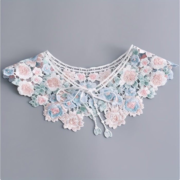 Embroidery Lace Fake Collar Colorful Embroidery Collar Petal Hollow Out Shawl Elegant Lace Up Decoration Short Shawl