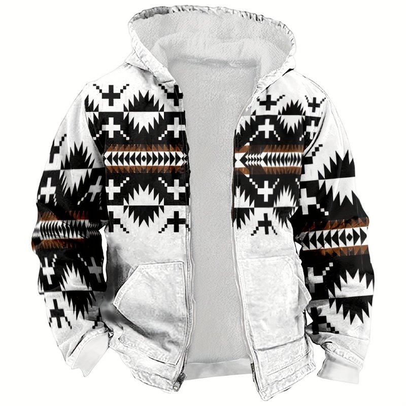 Men's Casual Loose Fit Ethnic Style Zip Up Hoodie For Spring Fall