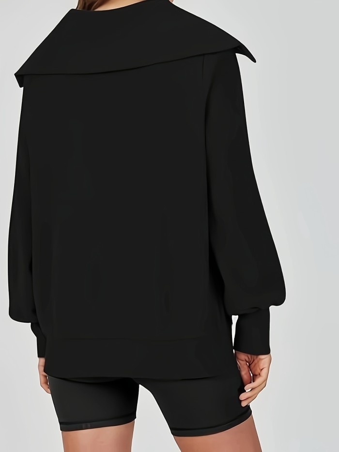 Solid Double Zipper Jacket, Versatile Lantern Sleeve Jacket, Women's Clothing
