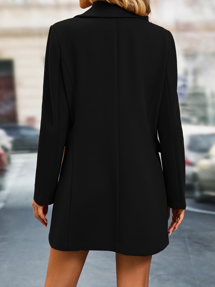 Solid Single Breasted Jacket, Elegant Long Sleeve Jacket For Fall & Winter, Women's Clothing