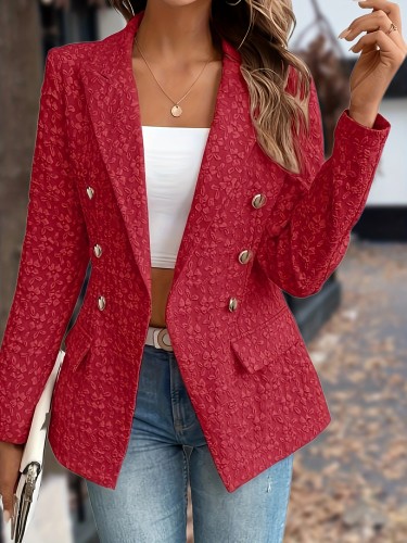 Notched Collar Double-breasted Blazer, Elegant Long Sleeve Blazer For Office & Work, Women's Clothing