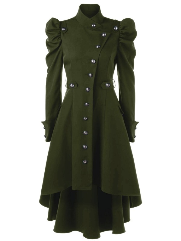 Solid Double Breasted Pea Coat, Belted Buckle Spring Mid-Long Lapel Outerwear, Women's Clothing