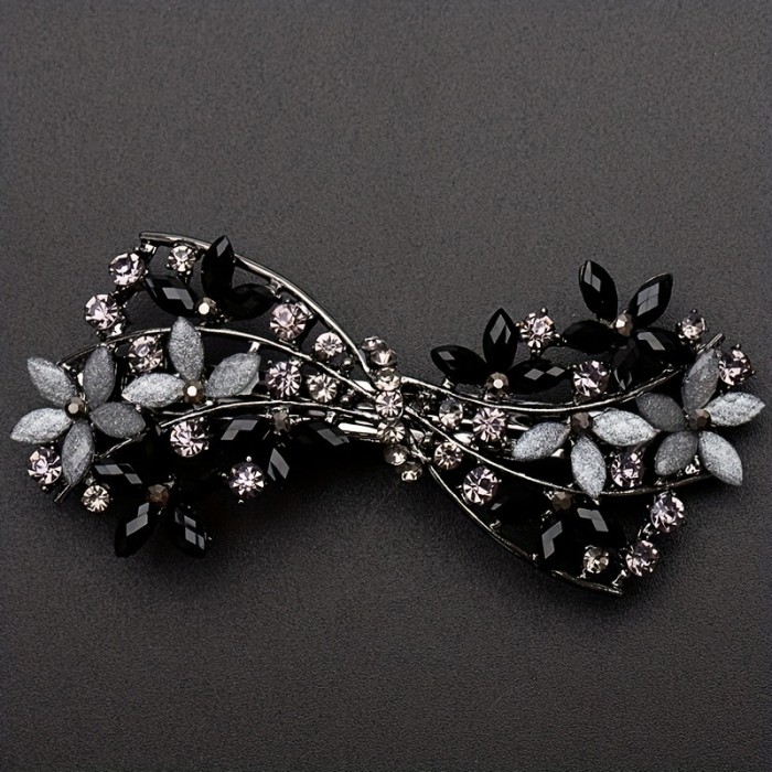 Stylish Retro Floral Hair Clip with Rhinestone Daisies - Perfect for Back of the Head and Barrette Use
