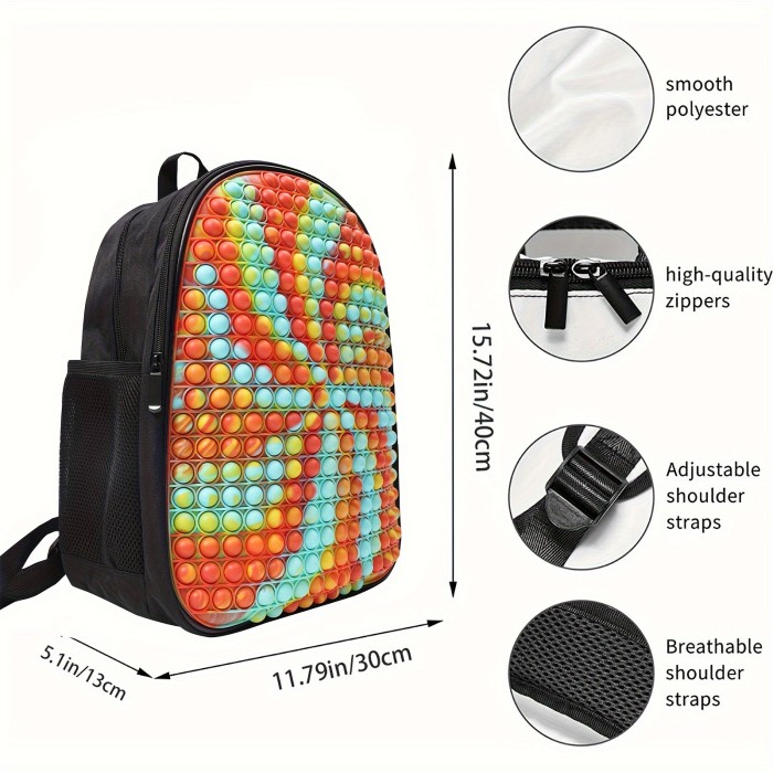 Colorful Large Capacity School Bag Backpack, School Book Bag Toy, Pop Fidget Backpack With Bubbles