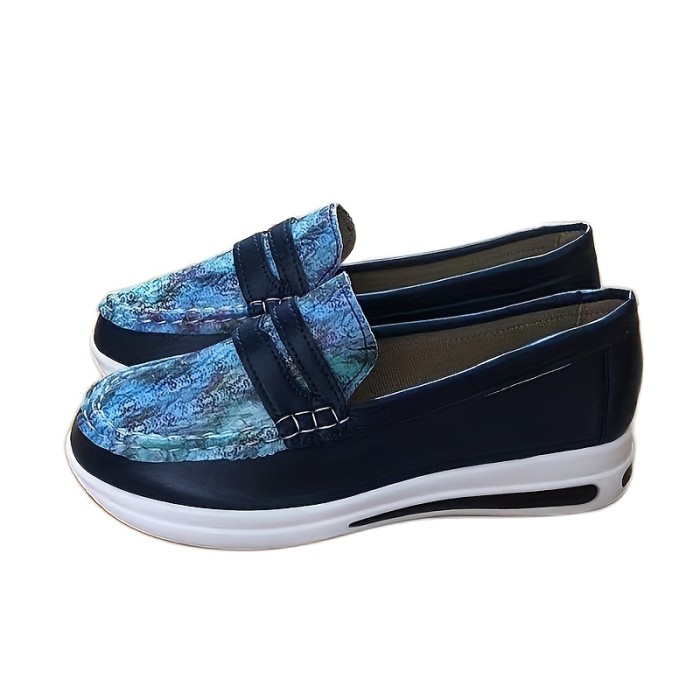 Women's Platform Slip-on Loafers, Round Toe Non-slip Low Top Soft-sole Shoes, Casual Walking Shoes