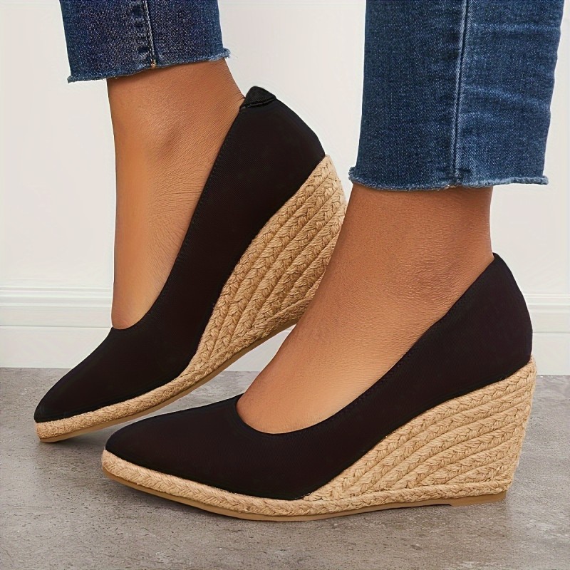 Women's Solid Color Wedge Heels, Closed Toe Slip On Platform Espadrilles Sandals, Casual & Lightweight Shoes