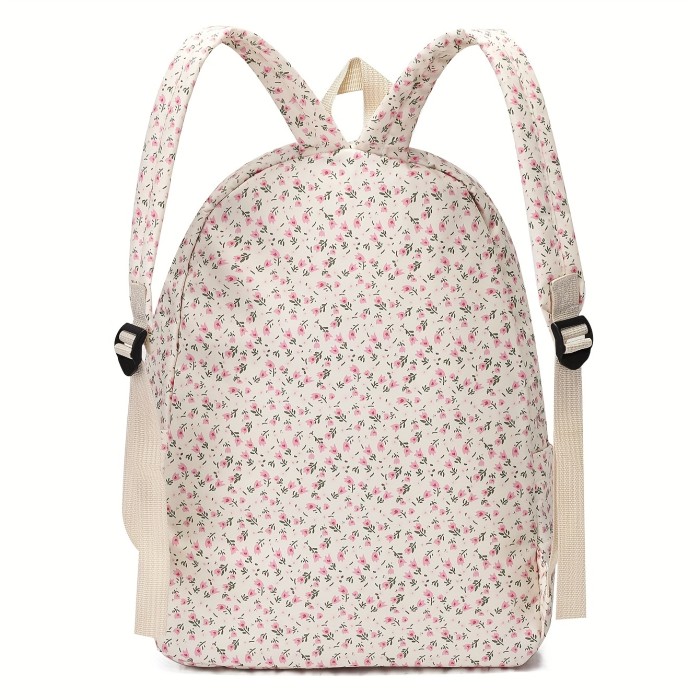 Versatile Small Floral Nylon Backpack, Casual Outdoor Travel Student Backpack, Large Capacity Printed Shoulder Handbag With Pendant