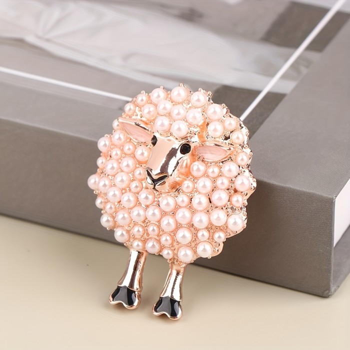 Cute Cartoon Sheep Brooch with Faux Pearl Accents - Adorable Animal Shape Pin for Clothing and Jewelry Accessories