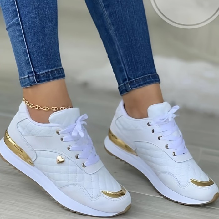 Women's Casual Sports Shoes, Fashion & Versatile Quilted Low Top Sneakers, Outdoor Non Slip Shoes
