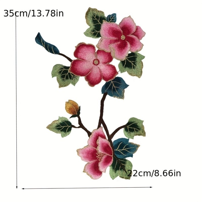 2pcs\u002Fset Pink Flower Branch Bird Embroidery Water Soluble Flower Cloth Patch Embroidered Patch