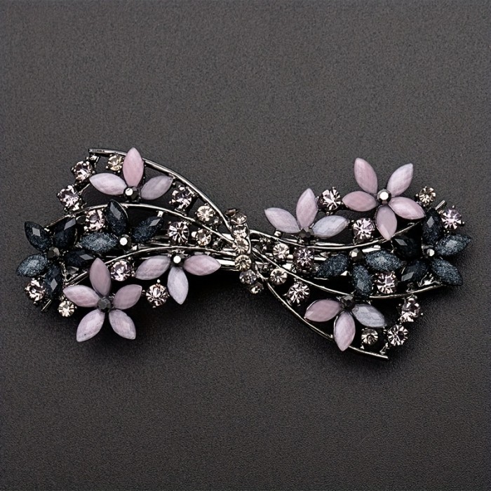 Stylish Retro Floral Hair Clip with Rhinestone Daisies - Perfect for Back of the Head and Barrette Use