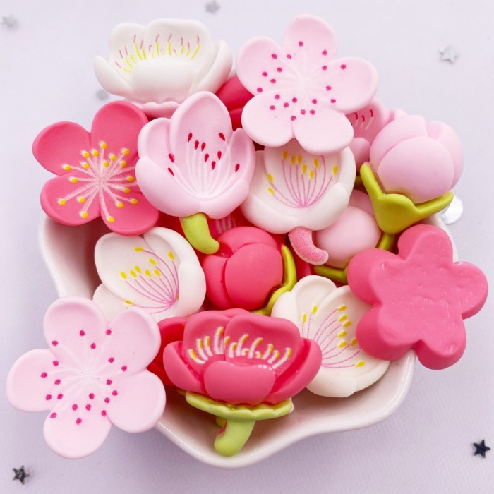 10pcs Resin Kawaii Colorful Painted Cherry Blossoms Flatback Flower Stone Scrapbook Figurines DIY Bow Accessories Decor Crafts