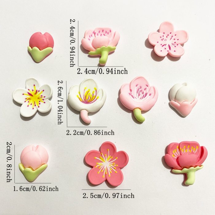 10pcs Resin Kawaii Colorful Painted Cherry Blossoms Flatback Flower Stone Scrapbook Figurines DIY Bow Accessories Decor Crafts