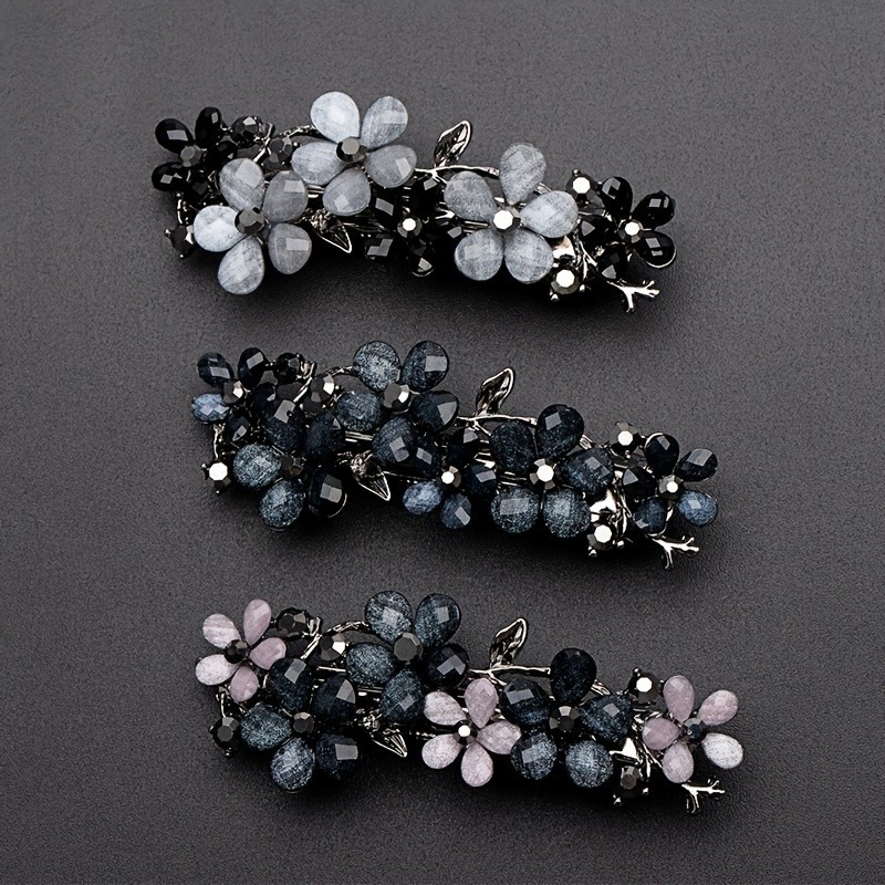 Chinese Style Alloy Retro Rhinestone Flower Hair Clip Metal Barrette Hair Accessories For Women