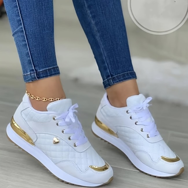 Women's Casual Sports Shoes, Fashion & Versatile Quilted Low Top Sneakers, Outdoor Non Slip Shoes