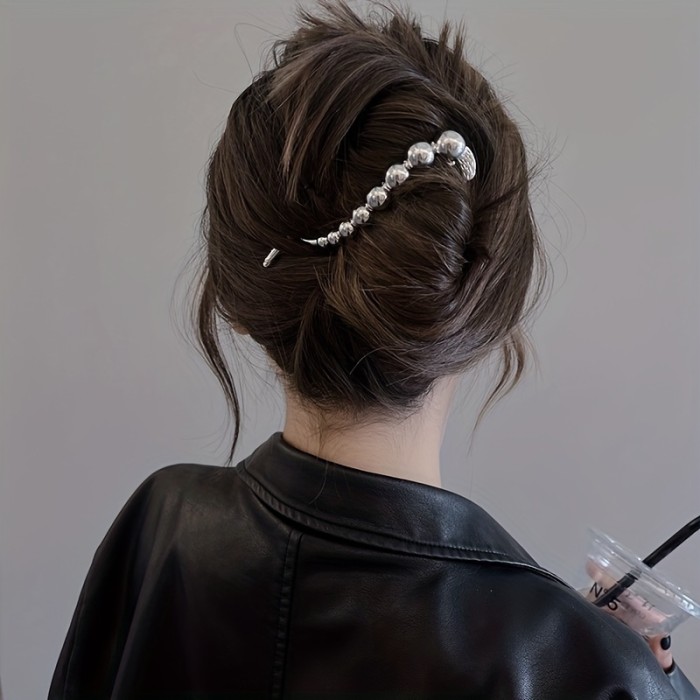 2pcs Elegant Metallic Barrette Ball Hair Clip for Ponytail, Bun, and Chignon - Perfect for Women and Girls