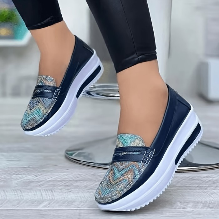 Women's Platform Slip-on Loafers, Round Toe Non-slip Low Top Soft-sole Shoes, Casual Walking Shoes