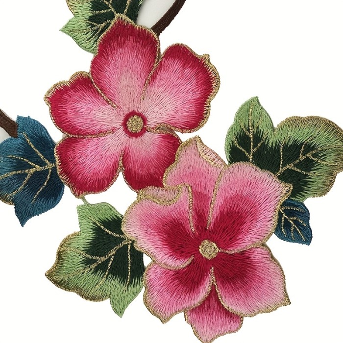 2pcs\u002Fset Pink Flower Branch Bird Embroidery Water Soluble Flower Cloth Patch Embroidered Patch