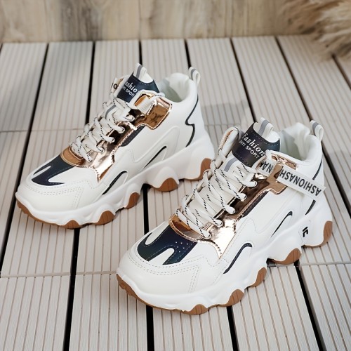 Women's Thick Sole Non-slip Thermal Waterproof Colorblock Lace-up Chunky Sneakers