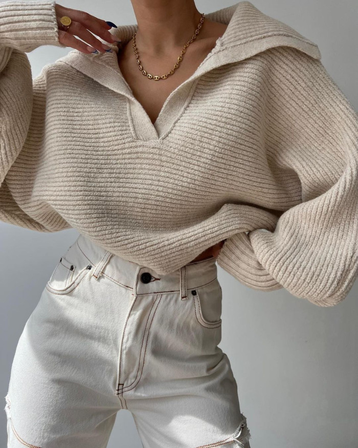 Knit Collared Pullover Sweater