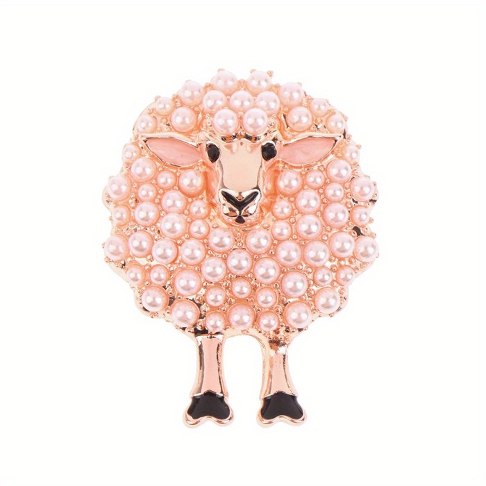 Cute Cartoon Sheep Brooch with Faux Pearl Accents - Adorable Animal Shape Pin for Clothing and Jewelry Accessories