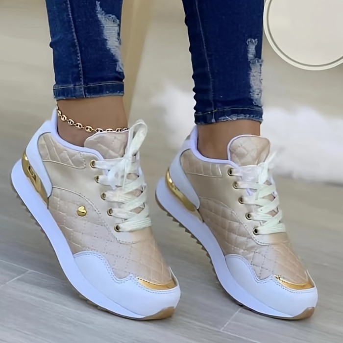 Women's Casual Sports Shoes, Fashion & Versatile Quilted Low Top Sneakers, Outdoor Non Slip Shoes