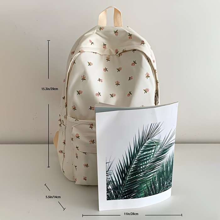 Kawaii Cute Floral Backpack, Preppy College School Daypack, Travel Commute Knapsack & Laptop Bag