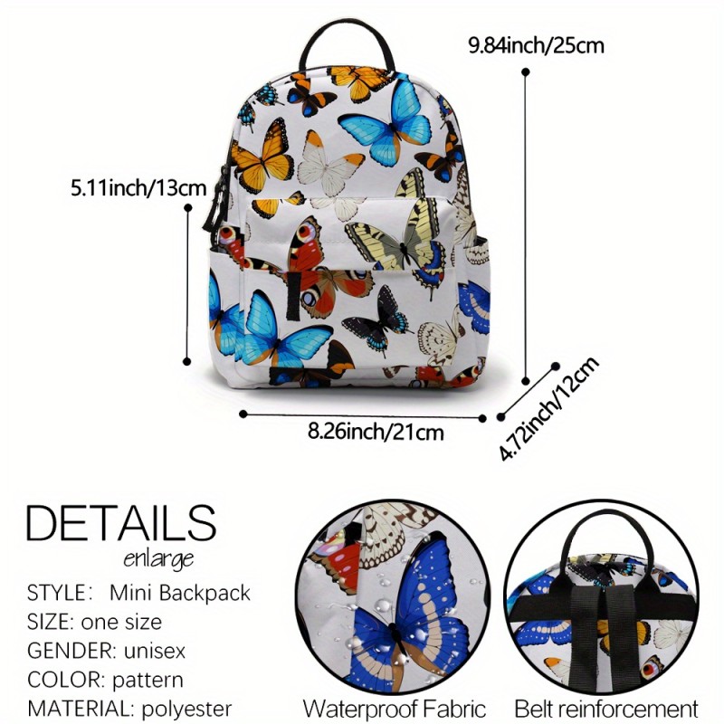 Mini Backpack, Small Bag, Women's Versatile Campus School Bag, Butterfly Backpack