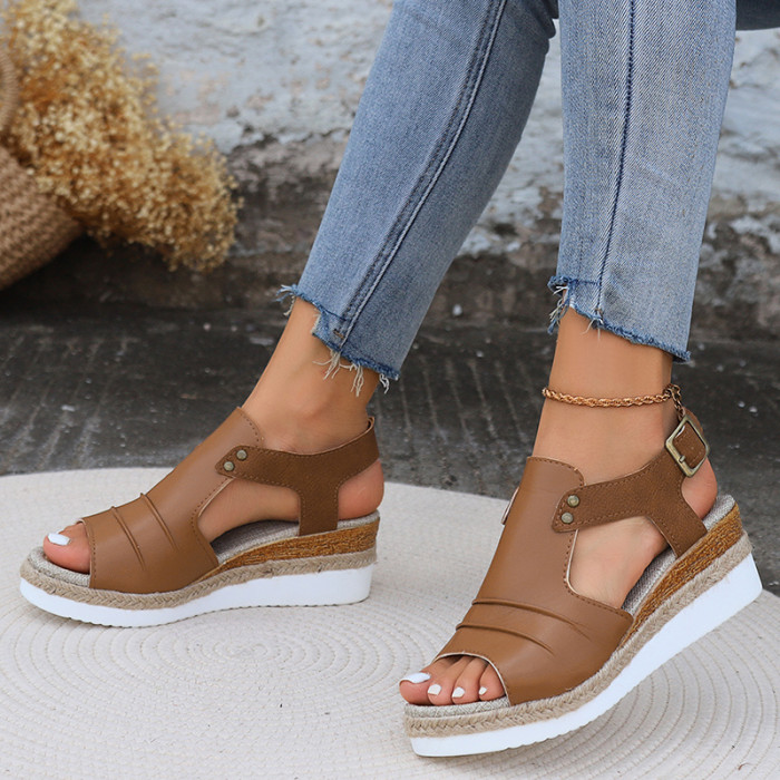 Women's Colorblock Casual Sandals, Ankle Buckle Strap Comfy Platform Shoes, Versatile Summer Wedge Shoes