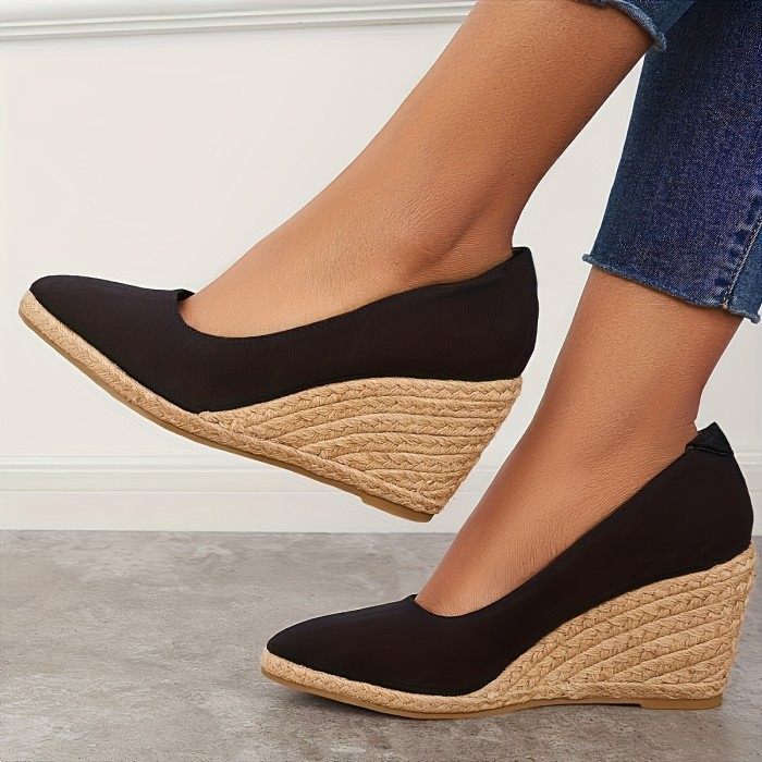 Women's Solid Color Wedge Heels, Closed Toe Slip On Platform Espadrilles Sandals, Casual & Lightweight Shoes